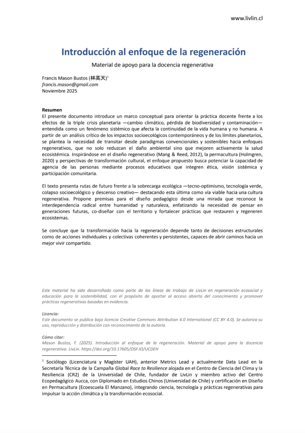 Publicación: Introducción al enfoque de la regeneración